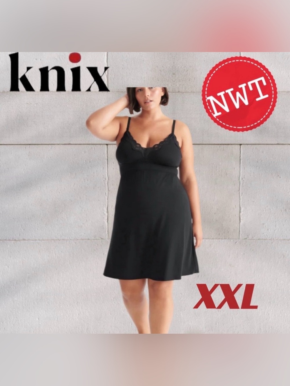 🇨🇦🆕🏷️NWT KNIX | XXL | Black Modal Nightgown with lace V-neck*